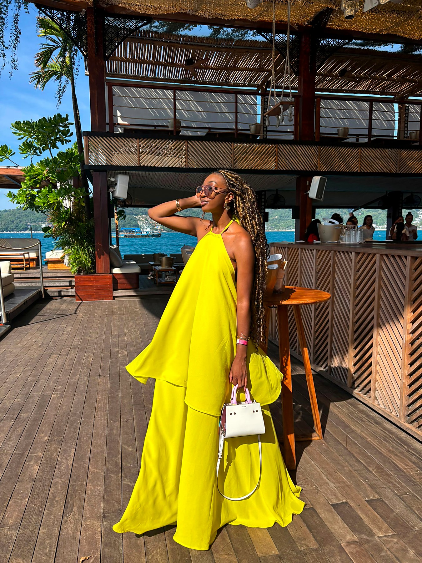 Tiered citron halter maxi evening dress from the ready-to-wear rail — available to Chicago